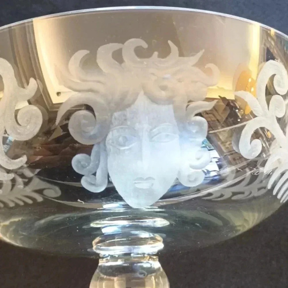 Vintage Crystal Pedestal Bowl Medusa Face Signed Koub - Picture 2 of 5